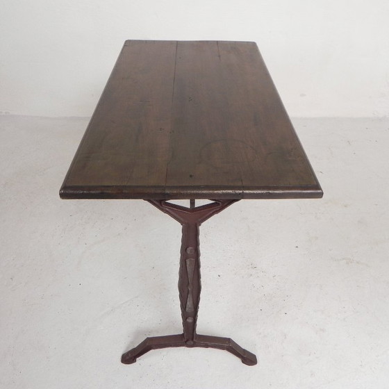 Image 1 of Bistro Table with Oak Top on Cast Iron Frame, 1930s