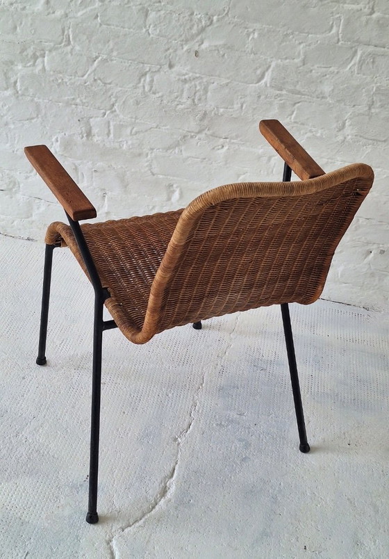 Pair of Rattan and Iron Stackable Elbow Chairs by Gian Franco Legler, Switzerland, 1960s – Dining chairs (photo 6 of 10)