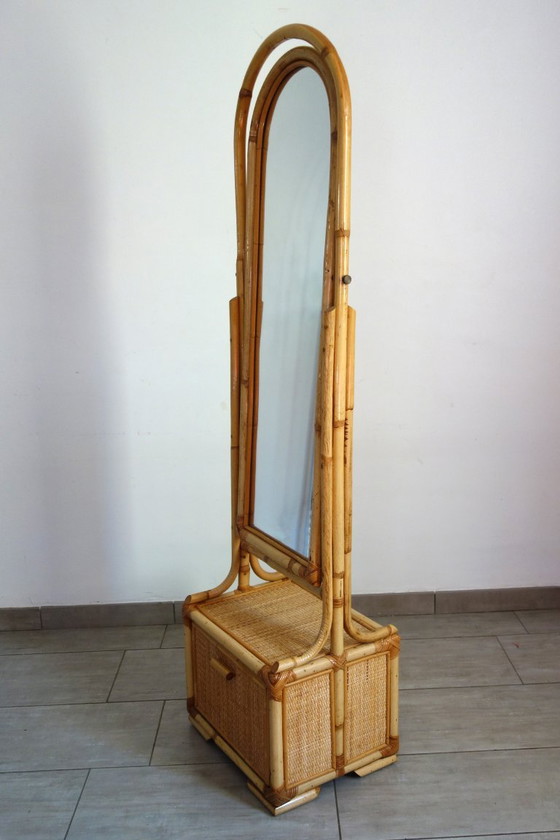 Staande spiegel van riet en bamboe, jaren 70/80 – Rattan, Wicker (photo 4 of 17)