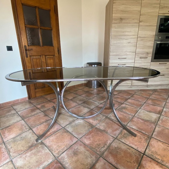 Image 1 of Roche Bobois oval table. 1970. Chromed steel. 188x90.