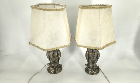 Image 1 of Coppia di lampade a forma di gufo in argento di Loevsky & Loevsky, anni '60