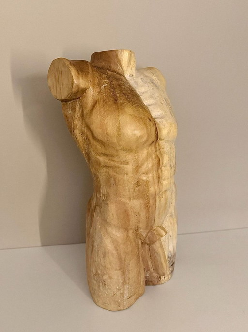 Escultura de torso de madera hecha a mano – Figura masculina – 51 cm – decoratieve objecten, Wood (photo 2 of 5)