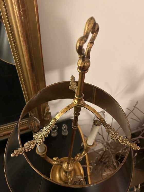 Image 1 of Louis XV Bouilotte Tischlampe Rive Gauche Empel Kollektionen schwarzer Schirm und Blattgoldpatina