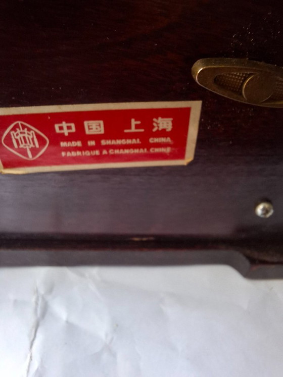 Image 1 of Vintage Chinese Rosewood Musical Jewelry Box with Jade & Brass (Shanghai, 1970s)