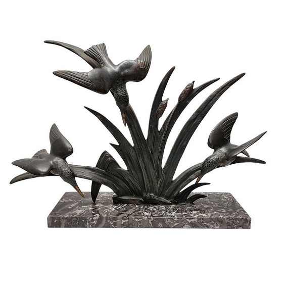 Sculpture Art Déco française de martins-pêcheurs – G. Limousin – Marble, Metal (photo 2 of 9)