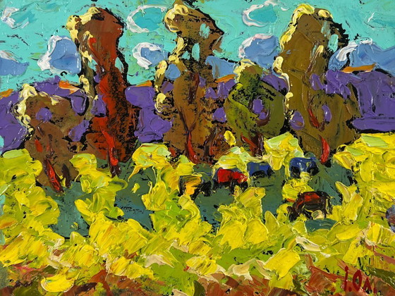 Image 1 of Original Oil Painting Summer Field Landscape The breeze brings peace