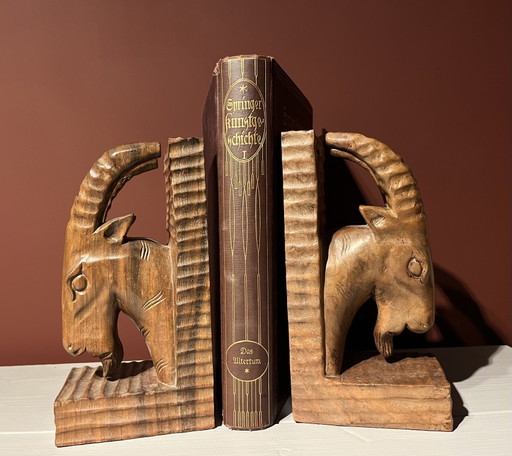 Handmade vintage wooden bookends, bucks