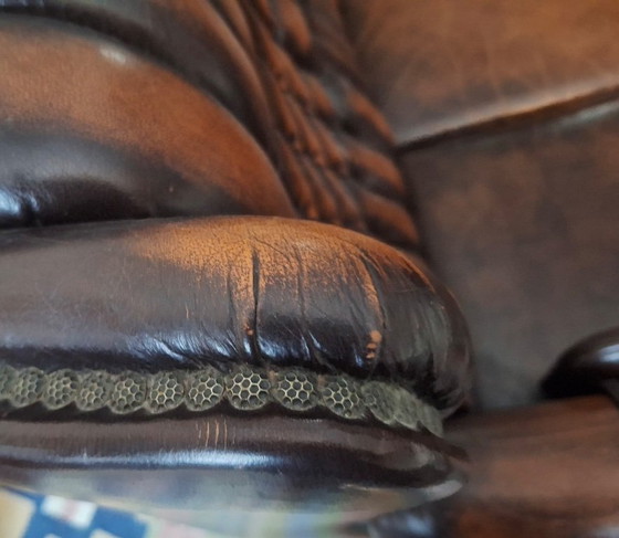 Image 1 of Chesterfield 3-Seater Chestnut Coloured Leather Sofa