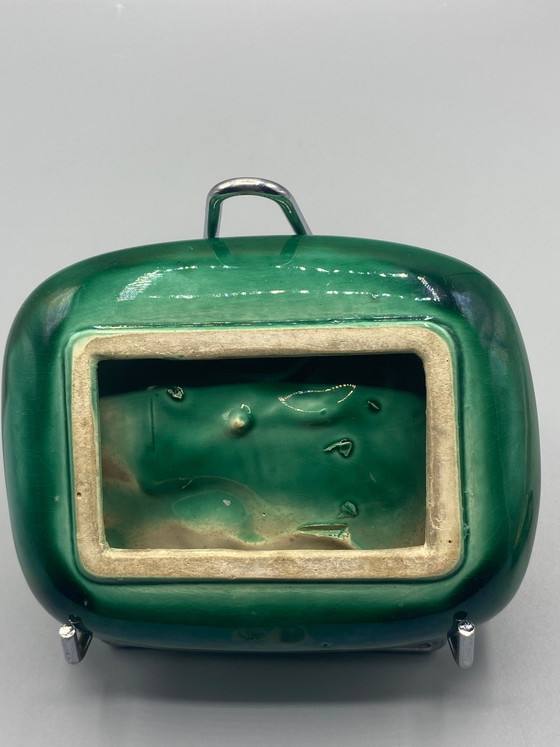 Mid Century Emerald Green Ceramic Ashtray – Embossed Bird – Vallauris Style – Crockery, Mid Century Modern (photo 4 of 6)