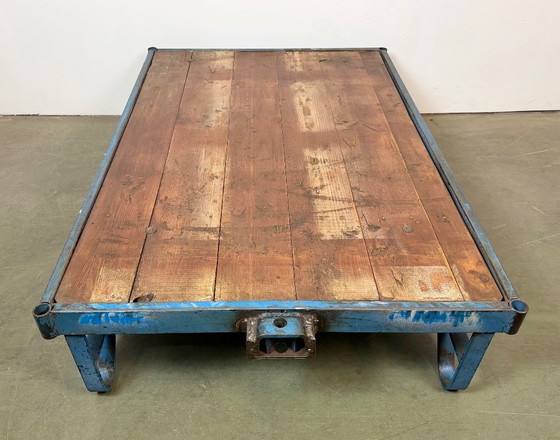 Large Blue Industrial Coffee Table Cart, 1960s – Iron (photo 11 of 15)