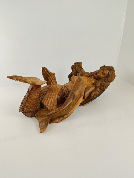 Image 1 of tavolino da caffè vintage a forma di sirena con piano in vetro