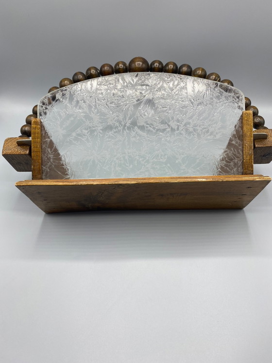 Large Art Deco letter holder in turned wood and textured glass – Decorative Objects, Metal (photo 5 of 7)