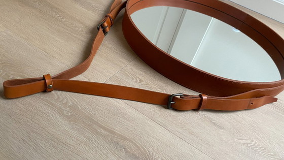 Image 1 of Gubi mirror brown leather Ø70
