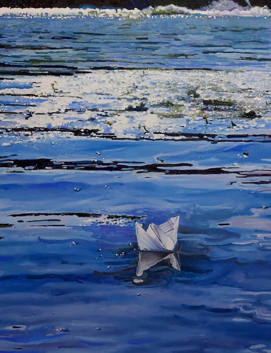 Origineel olieverfschilderij, hedendaagse kunst, symboliek, landschap, rivier, alles heeft zijn tijd. (photo 4 of 7)