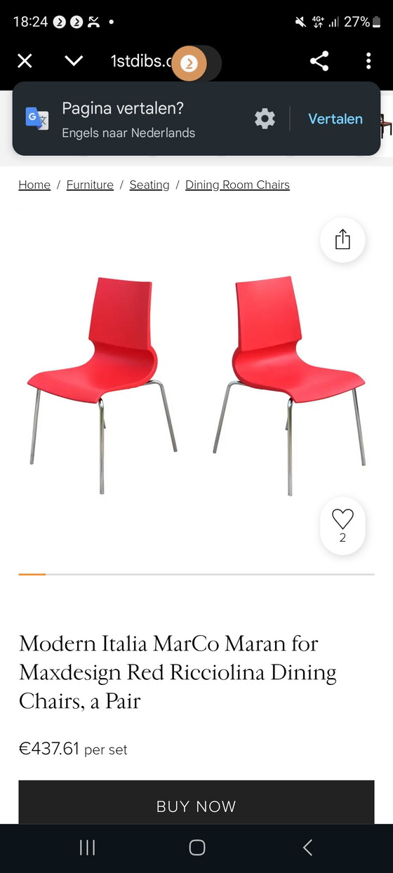 Image 1 of 6 Italiaanse Max Sesign stoelen. Ricciolina Marco Maran 