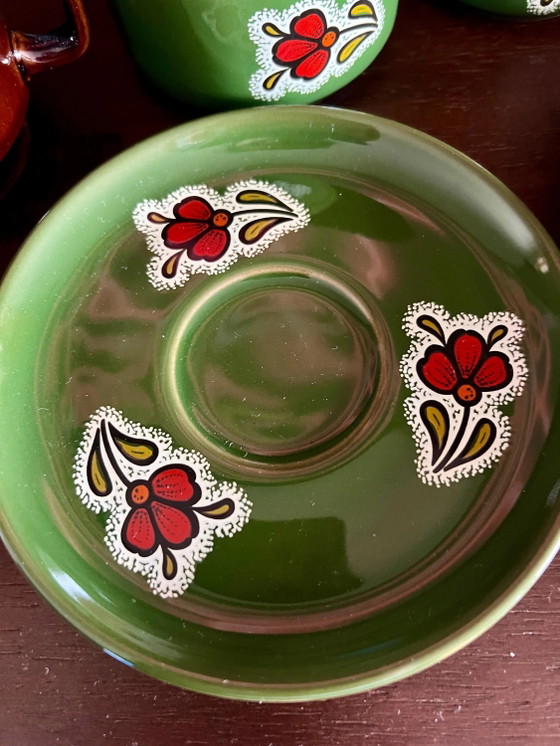 Retro Koffieservies uit de jaren 70 voor 6 personen, Space Age Vintage Servies in groen en bruin, – Ceramic (photo 4 of 10)