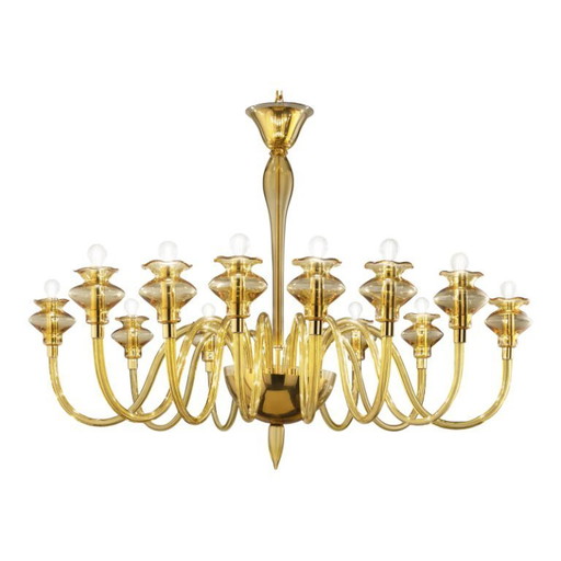 Lampadario moderno di lusso in vetro di Murano con finitura ambrata