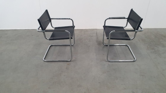 Image 1 of Mart Stam S34 vintage stoelen Fasem Italië 1970s tuigleer bauhaus