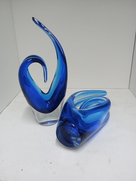Image 1 of Murano glass midcentury pair of vases/pique fleur