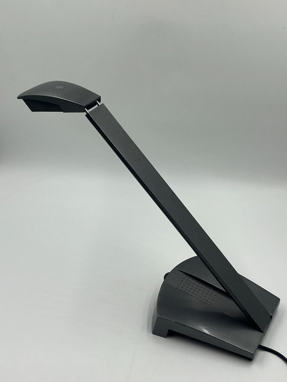 Massive Teleskop-Halogen-Schreibtischlampe, Schreibtischlampen, Metall, Kunststoff, Grau, Modern (Foto 2 von 15)