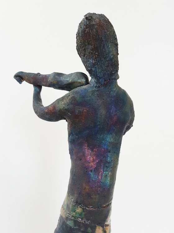 Image 1 of Violoniste Céramique Terre Cuite Ancien Vintage Signature à Déchiffrer 1950