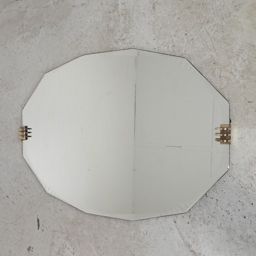Art Deco Mirror With Polished Glass And Brass Details, 1930s