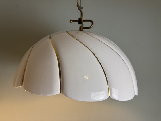 Image 1 of Vintage XL Keramische Hanglamp jaren 70 stijl van Tommaso Barbi Made in Italy 