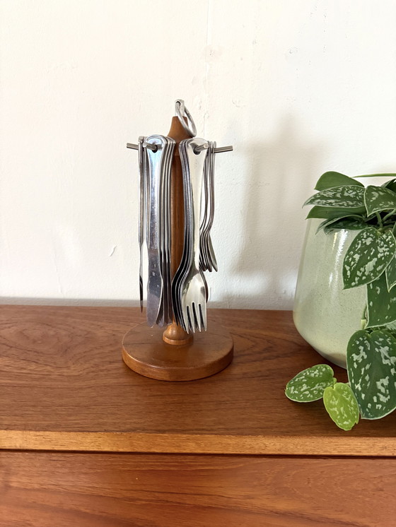 Image 1 of Vintage Danish teak spindle pantry cutlery '60