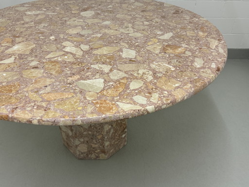 Solid marble table with octagonal base - Round, pink-beige