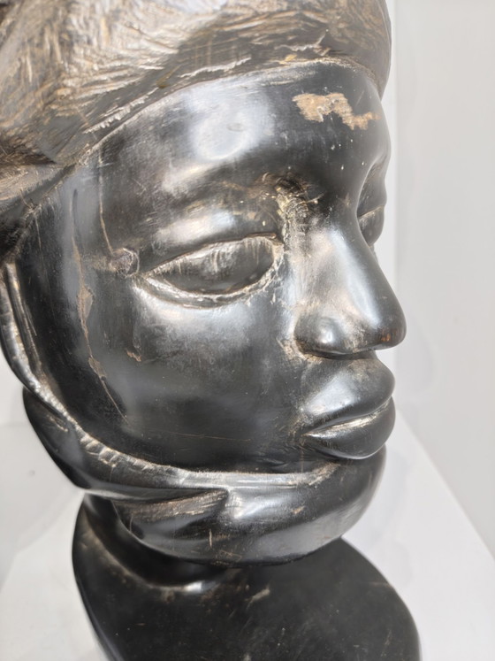 Busti Sculture Makonde Africane 38 cm di altezza, Legno, Nero (foto 10 di 15)