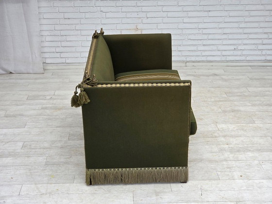 1970s, Danish 2-seater drop arm "Spanish" sofa, furniture wool. – 2 seaters, Wood (photo 9 of 20)