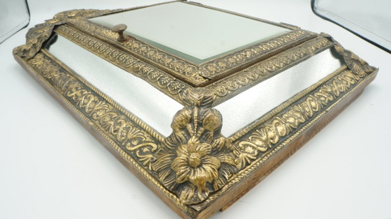 Image 1 of Niederländischer antiker, verzierter Messing-Galeriespiegel, Bürsten, Wandglas, Kupferschrank
