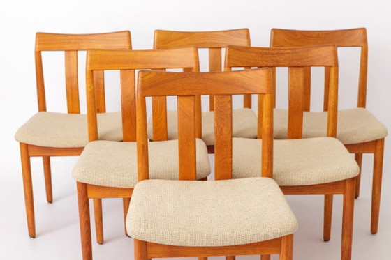 Set of 6 Vintage Danish Teak Dining Chairs by Vamdrup Stolefabrik, Original Beige Upholstery, 1960s – Textile (photo 2 of 12)