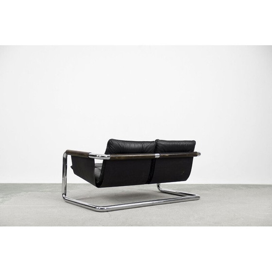 Image 1 of Vintage Brutalistische Buisvormige Metalen en Lederen Bauhaus Minimalistische Sofa 1950