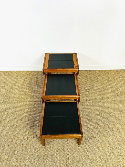 Scandinavian nesting coffee tables in teak and black ceramic, 1960