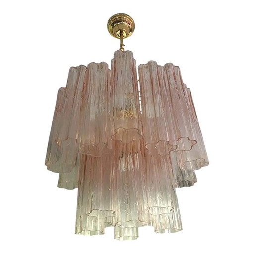 Elegante lampadario Tronchi in vetro di Murano con struttura dorata