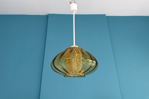 Vintage hanglamp uit het midden van de 20e eeuw / ruimtevaarttijdperk - amberkleurig, jaren 60/70
