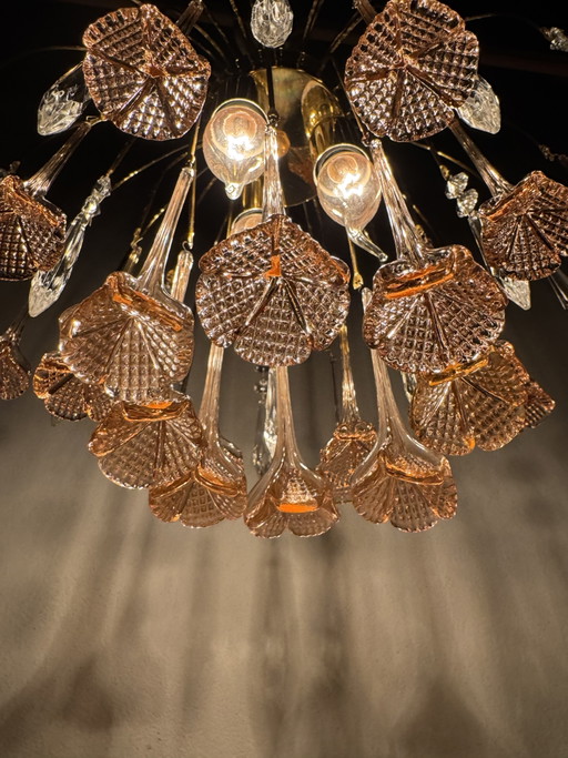Lámpara de araña con forma de rosa de cristal de Murano, década de 1980. – kroonluchters, Murano Glass