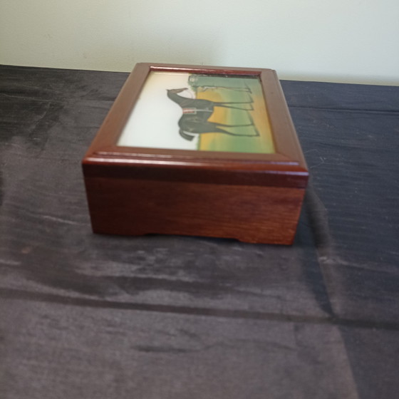 Boîte Vintage en Bois pour Cartes/Bijoux avec Peinture sous Verre Cheval – Objets déco, Wood, Glass (photo 5 of 7)