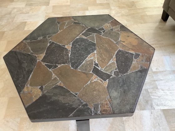 Image 1 of Brutalist style coffee table, Paul Kingsma, slate and steel