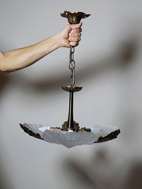 Image 1 of Lustre Hollywood Regency Art Déco vintage 80-90 Bronze Mariner Coquillages