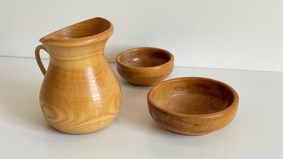 Image 1 of Set of 2 POTS and PICHET in VINTAGE Turned Wood