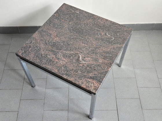 Image 1 of Vintage 1970s Side Coffee Table, Pink Granite & Chrome Steel, DLG Florence Knoll