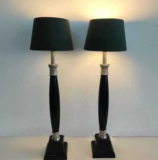 Beautiful Set of 60 cm Hollywood Regency/Neo Classic Art Deco Style Tall Vintage Table Lamps (Metal) – tafellampen