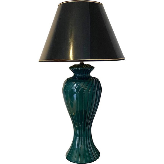 Image 1 of Vintage green lacquered porcelain table lamp, Italy 1970s