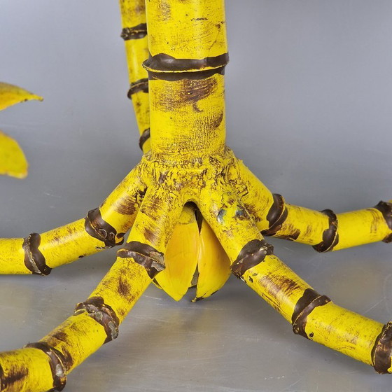 Image 1 of Vintage kroonluchter in palmboomstijl – faux bamboe, metaal, 5 armen – tropisch Hollywood Regency design