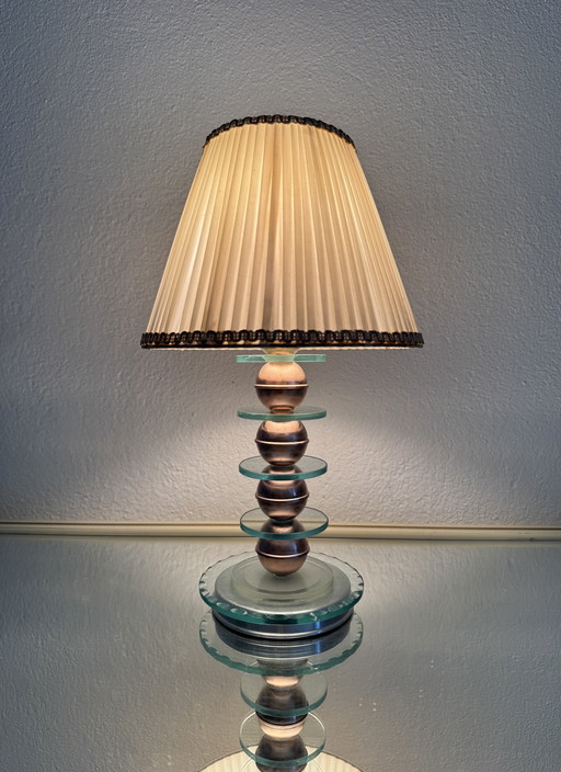 Petite lampe Art Déco verre et cuivre Bauhaus