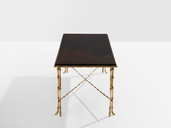 Image 1 of Tavolino laccato cinese in ottone e bambù della Maison Baguès, anni '50