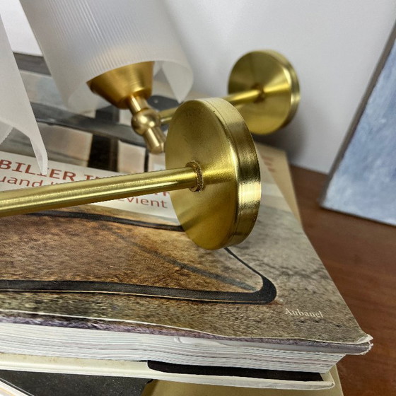 Pair of vintage plexiglass plastic and brass Wall lights, Gold (photo 2 of 8)