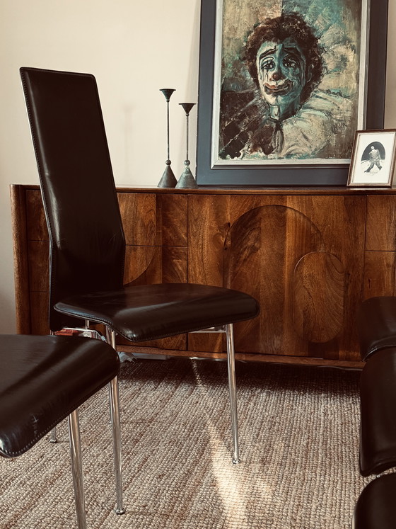 Image 1 of Set of 6 "S44" Leer en Chromen Design Stoelen door Gualtierotti en Vegni voor Fasem (1980s)